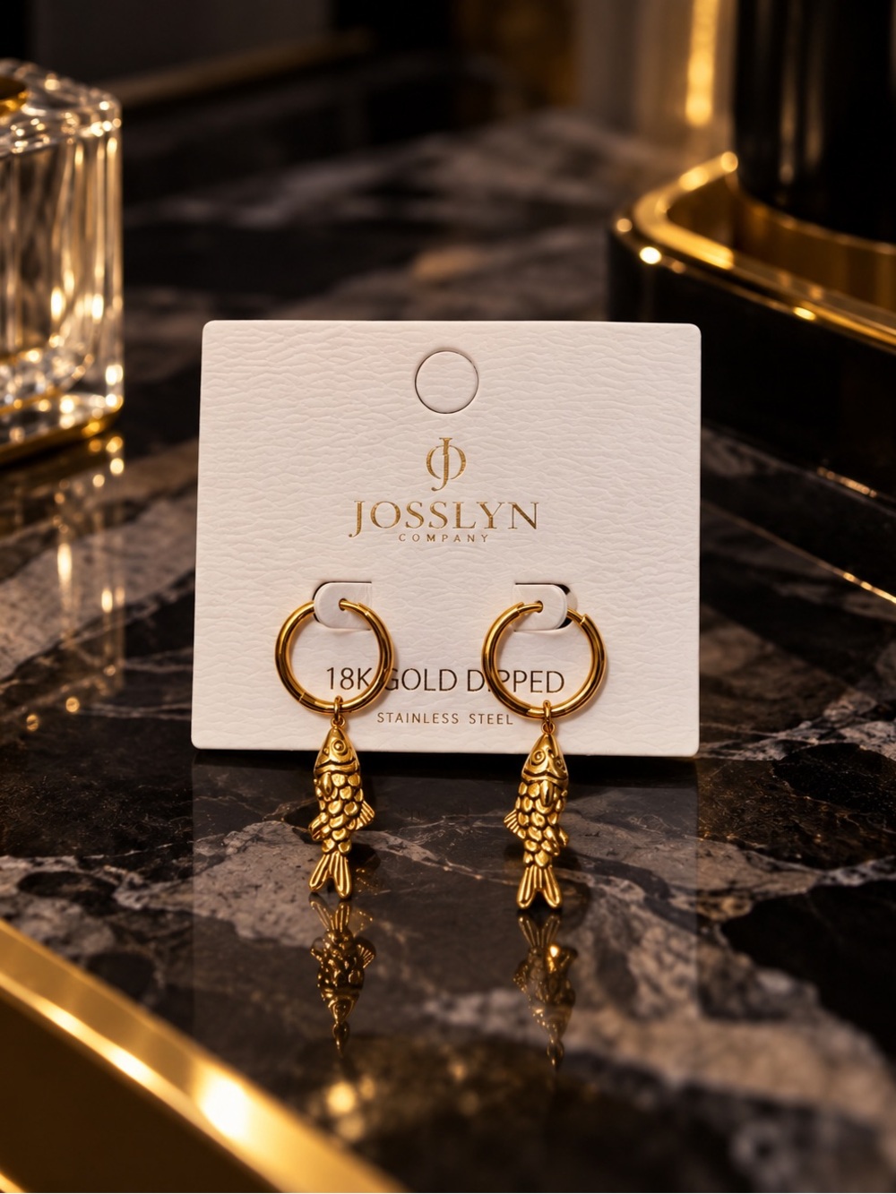 🐟 Josslyn 18K Gold Dipped Fish Charm Hoop Earrings NWT